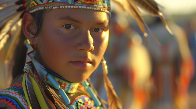 Foto la foto en primer plano de una bailarina adolescente nativa americana mirando a la cámara