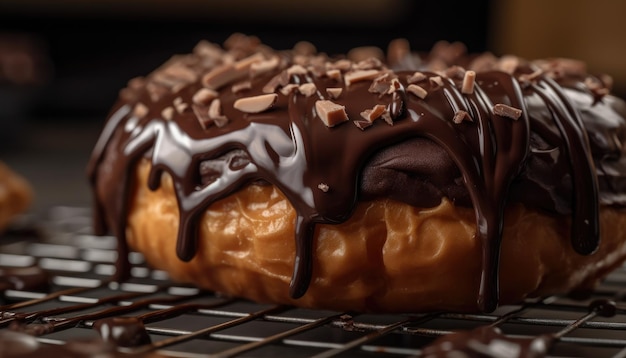 Una foto de primer plano de la cobertura de chocolate de la rosquilla IA generativa