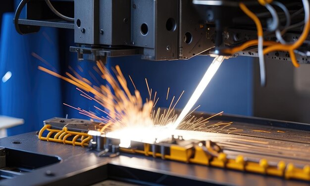 Foto en primer plano de un cortador de plasma en una fábrica de acero