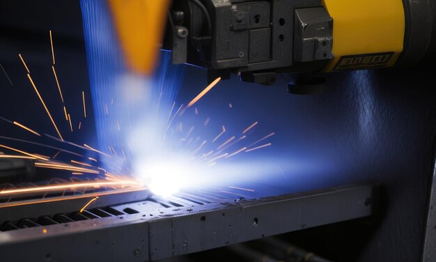 Foto en primer plano de un cortador de plasma en una fábrica de acero