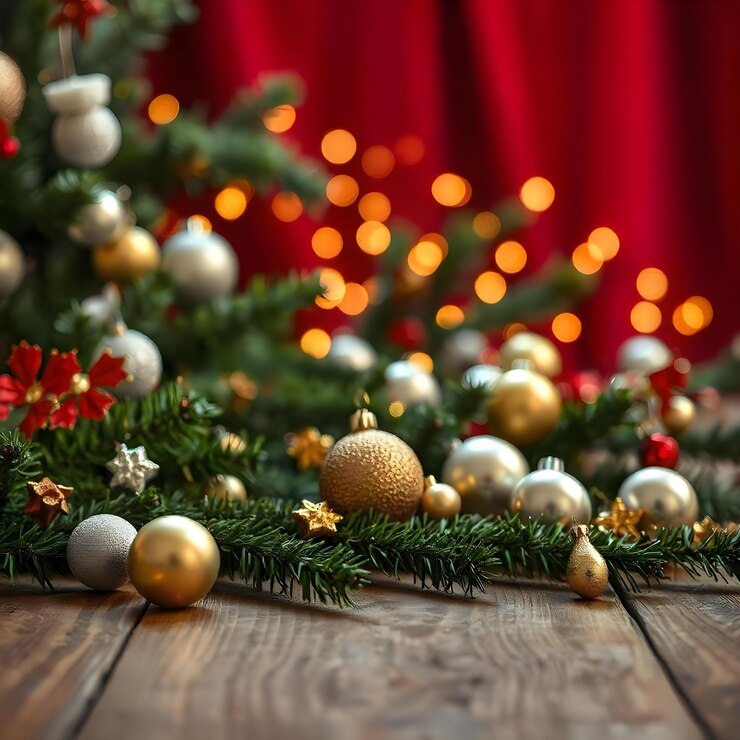 Foto en primer plano de las decoraciones navideñas de oro y plata