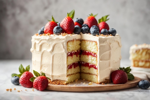 Una foto en primer plano de un delicioso pastel sobre el fondo blanco