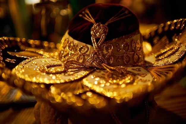 Foto de primer plano de los detalles del sombrero sombrero mexicano Sombrero sombrero mexicano vintage