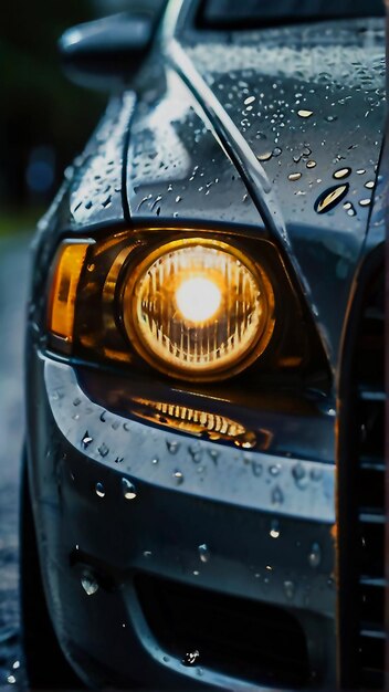 Foto en primer plano de los faros negros de los coches en la carretera mojada Generado por Ai