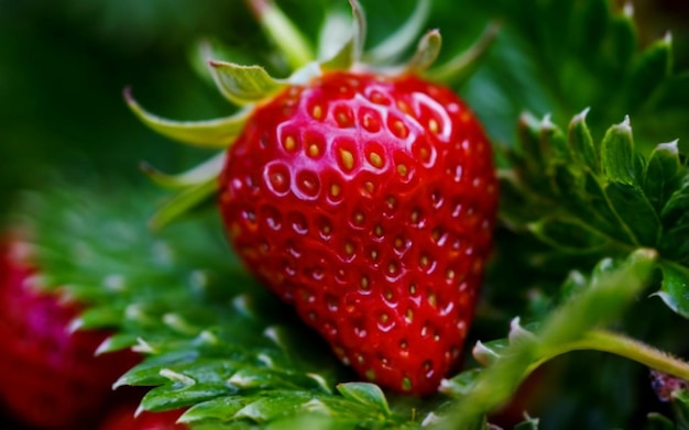 Una foto de primer plano de fresa con alta resolución Fruta con colores vibrantes despertando el deseo