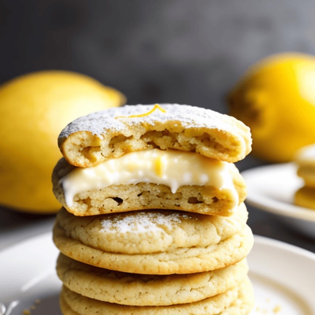 foto en primer plano de galletas de queso de limón en un plato