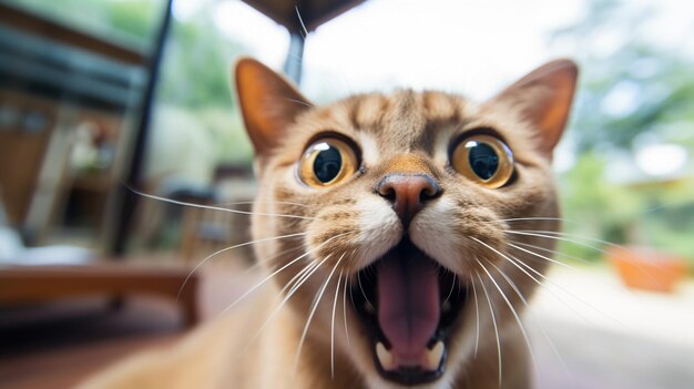 Foto foto en primer plano de un gato birmano gracioso y conmocionado sacando la lengua