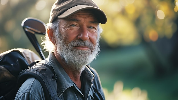 Foto foto en primer plano de un golfista anciano