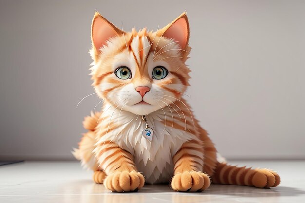 Una foto en primer plano de un hermoso gatito doméstico de jengibre sentado en una superficie blanca