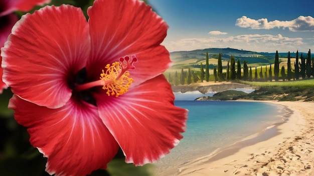 Foto una foto de primer plano de un hermoso hibisco hawaiano en toscana y elba en italia