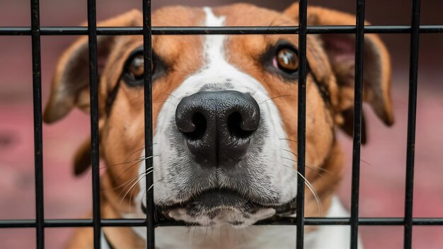 Foto en primer plano de un hocico de perro en una jaula