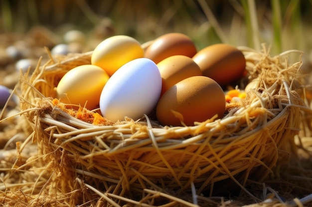 Foto en primer plano de huevos de gallina huevos de Pascua