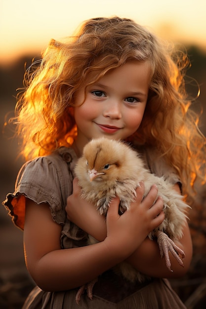 Foto una foto de primer plano de una imagen linda de pollo bebé pollos bebé linda chica