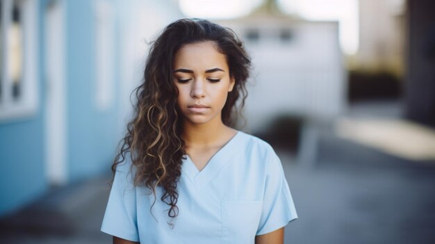 Foto en primer plano de un joven médico estresado