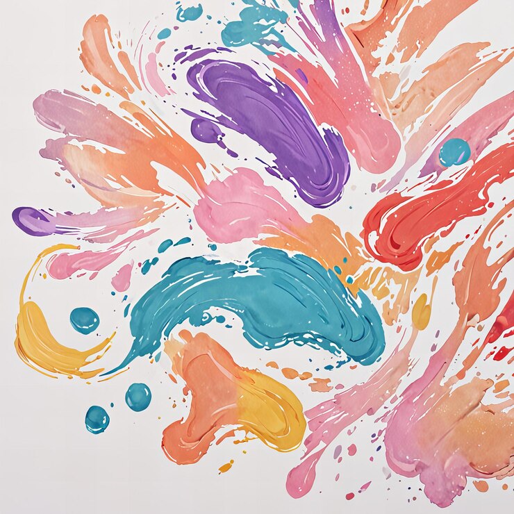 Foto de primer plano de una mancha de pintura acrílica colorida aislada contra un fondo blanco