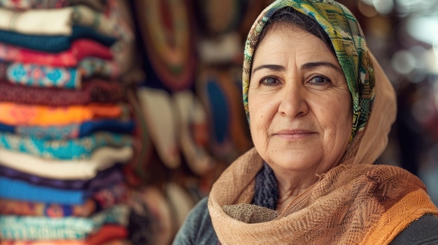 La foto en primer plano de una mujer emprendedora de Oriente Medio con velo