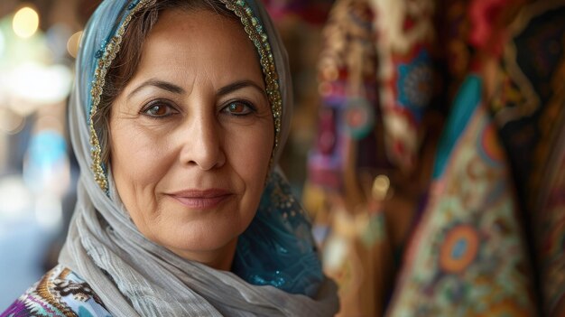 La foto en primer plano de una mujer emprendedora de Oriente Medio con velo