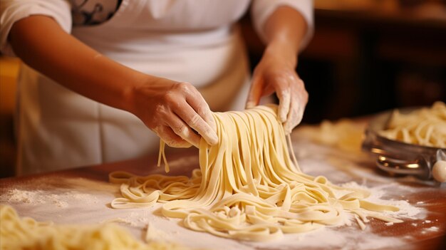 Foto foto en primer plano de una mujer haciendo pasta