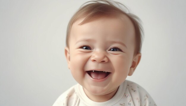 Foto en primer plano de un niño y una risa aislados en un fondo blanco