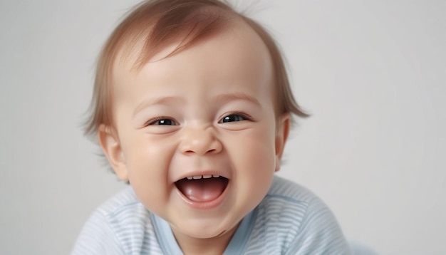 Foto en primer plano de un niño y una risa aislados en un fondo blanco