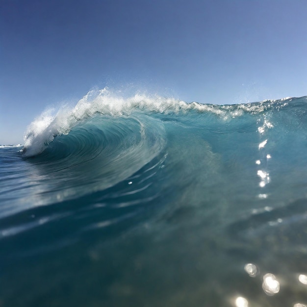 Foto de primer plano de una ola contra un cielo azul claro