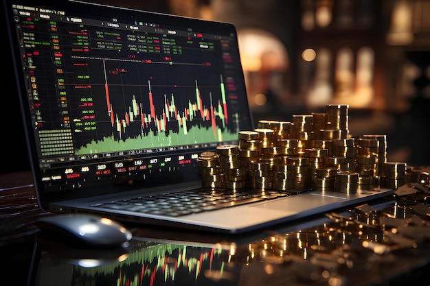Foto una foto en primer plano de una pantalla de computadora que muestra un gráfico del mercado de valores en tiempo real