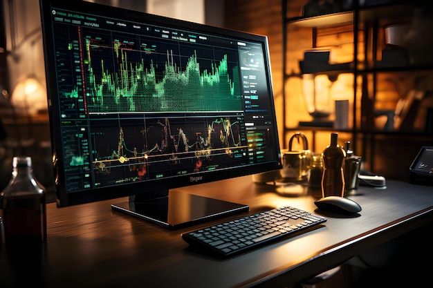 Foto una foto en primer plano de una pantalla de computadora que muestra un gráfico del mercado de valores en tiempo real