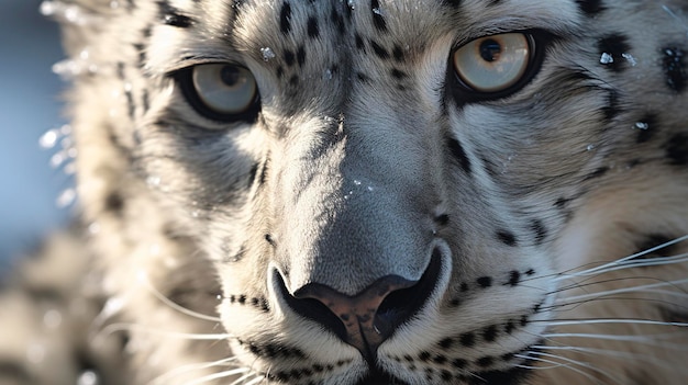 Una foto de un primer plano del pelaje moteado de un leopardo de las nieves.