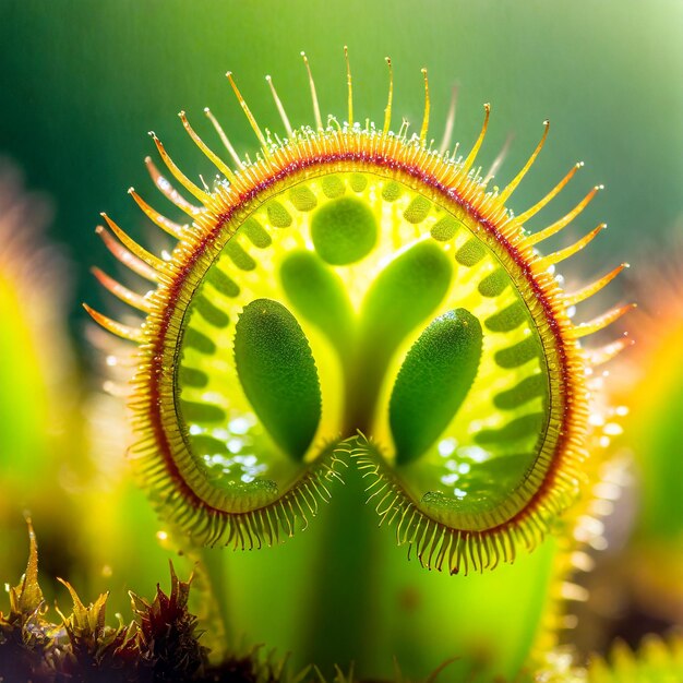 Foto en primer plano de una planta de trampa de moscas de Venus