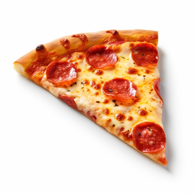 Una foto en primer plano de una rebanada de pizza en un fondo blanco aislado en un blanco transparente