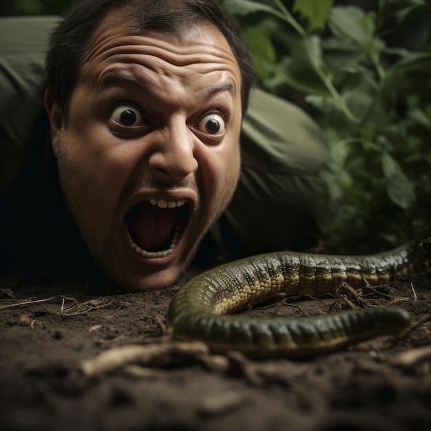 Foto foto en primer plano de la repulsión de alguien ante una babosa viscosa en una hoja.