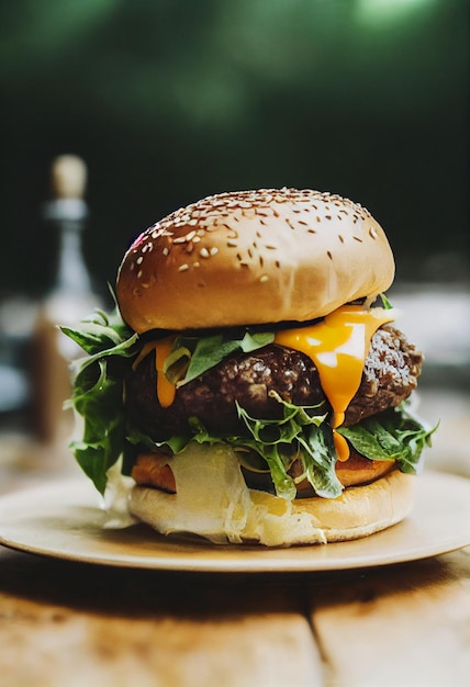 Foto de primer plano de sabrosa hamburguesa