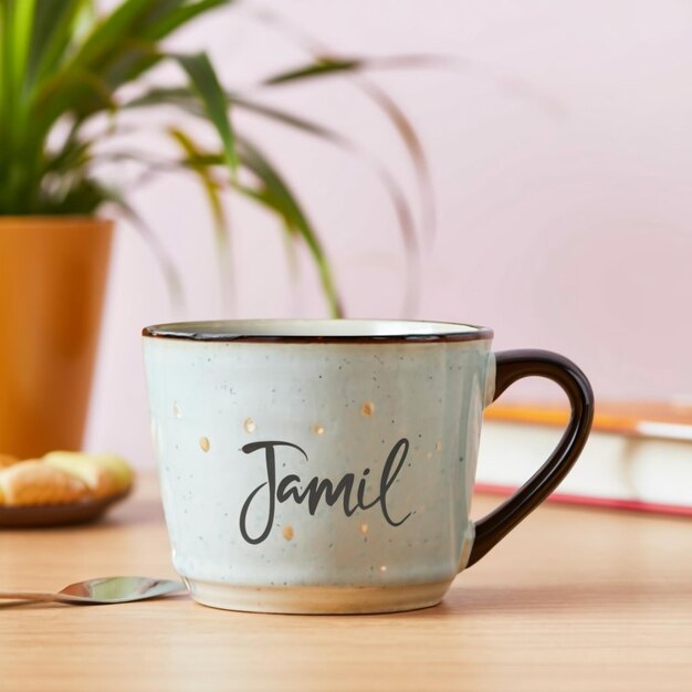 Foto de primer plano de una taza con textos en una manta