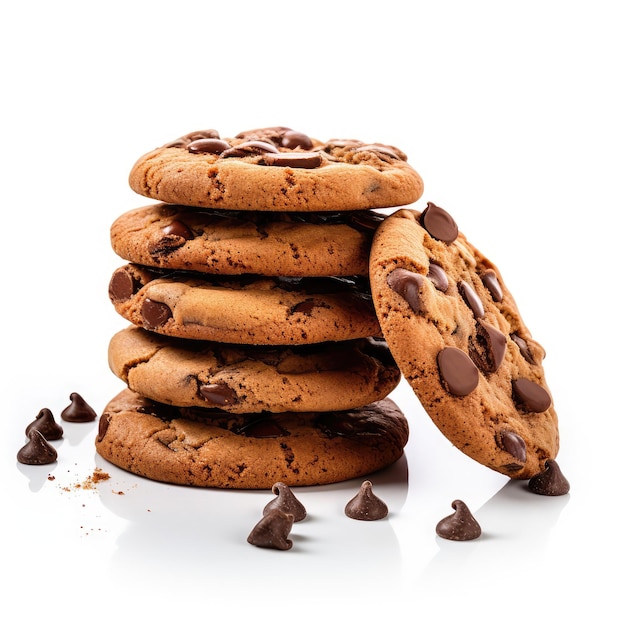 foto del producto de un grupo de galletas con chispas de chocolate fondo aislado