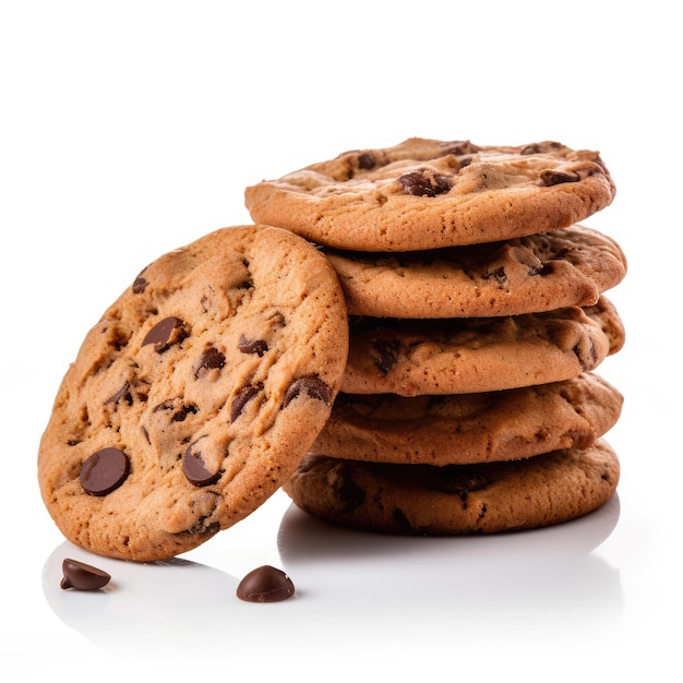 foto del producto de un grupo de galletas con chispas de chocolate fondo aislado