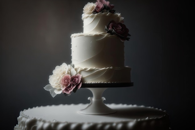 Foto de producto de pastel de boda en fondo oscuro