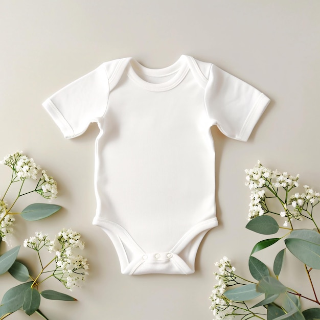 Foto del producto Tela en blanco de tela para bebés mockup fondo de color sólido vacío fondo