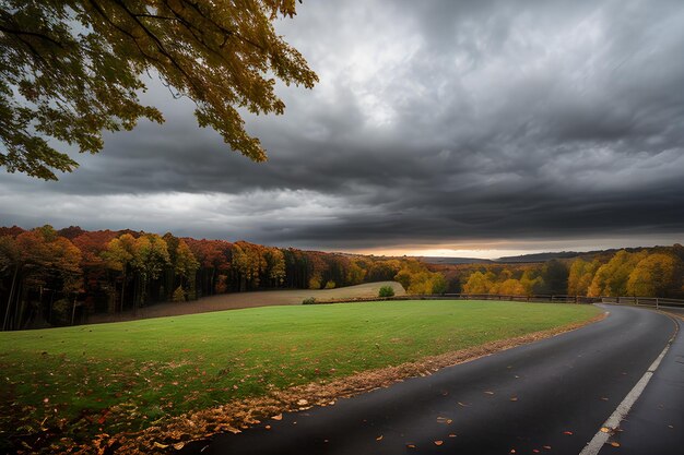 Foto foto profesional foto de paisaje de otoño iluminación dramática tiempo nublado sombrío