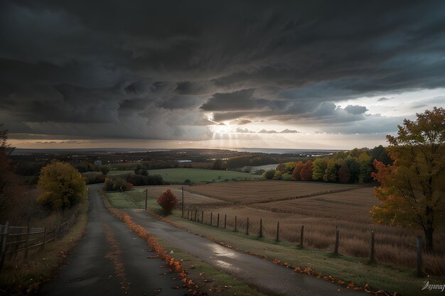 Foto foto profesional foto de paisaje de otoño iluminación dramática tiempo nublado sombrío