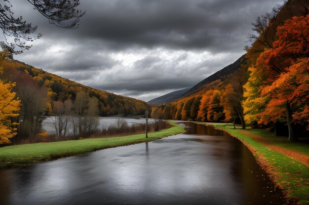 foto profesional foto de paisaje de otoño iluminación dramática tiempo nublado sombrío