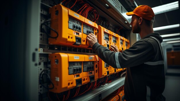 Foto profesional en mono con herramientas en el fondo de la reparación generada por AI