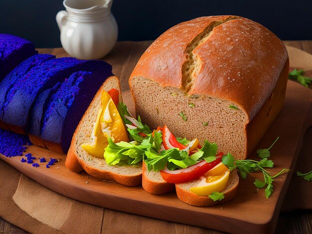 Foto profesional de un pan de trigo perfectamente chapado, con colores vibrantes y atractivos pr.