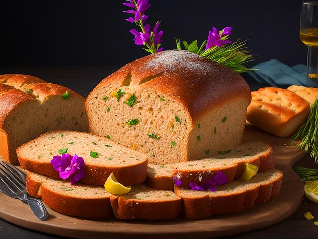 Foto profesional de un pan de trigo perfectamente chapado, con colores vibrantes y atractivos pr.