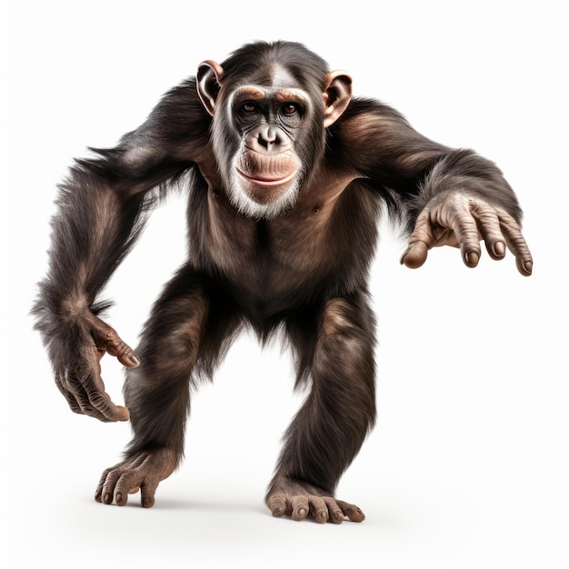 Foto Profissional De Chimpanzé Energético Em Movimento Isolado Em Fundo Branco