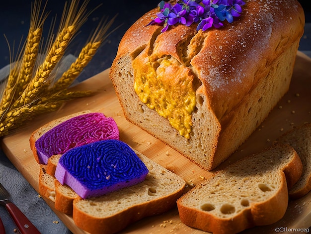 Foto profissional de um pão de trigo perfeitamente banhado com cores vibrantes e preços atraentes