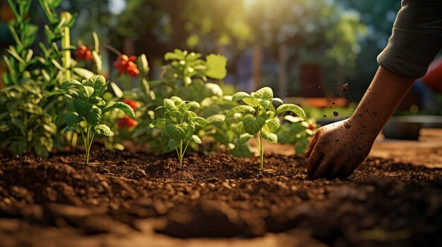 Una foto de un propietario plantando un huerto.