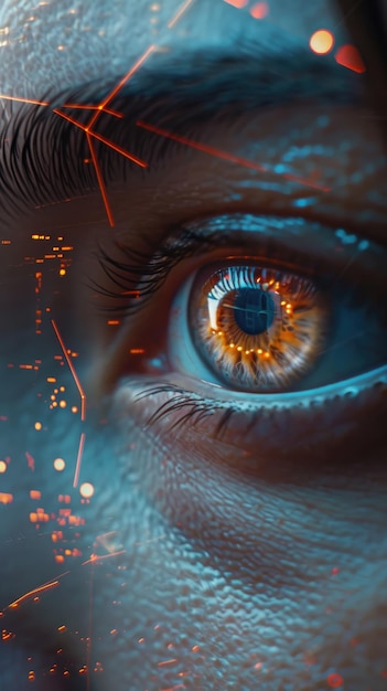 Foto próxima dos olhos de uma mulher como um olho tecnológico IA generativa