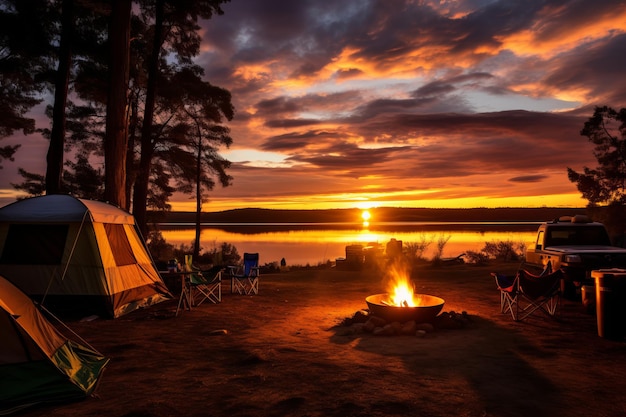 La foto de la puesta de sol en el campamento