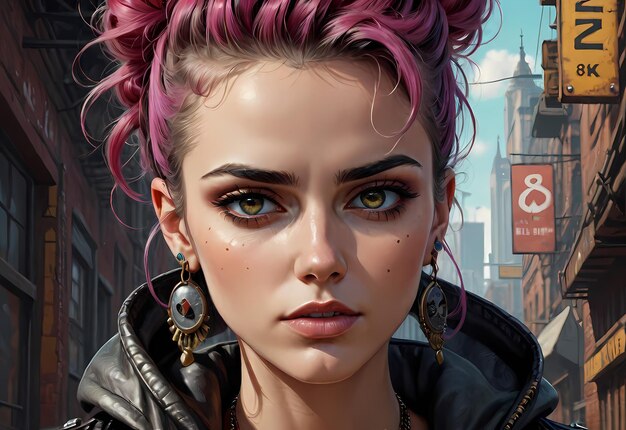 Foto punk mulher bonita hiperrealista ilustração de fundo