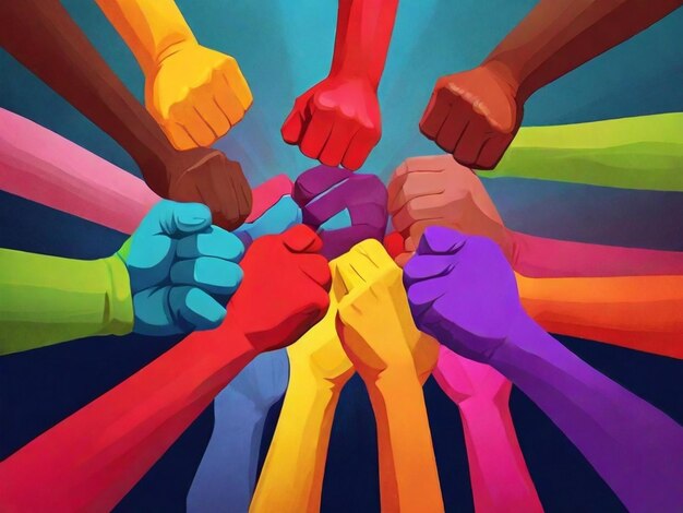 Foto puños coloridos ilustración campaña de igualdad movimiento blm